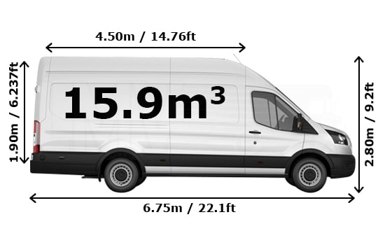 Extra Large Van  and Man in Grange Mills - Side View Dimension